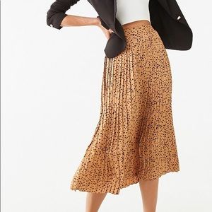 Dot Print Pleated Midi Skirt, Camel/Black